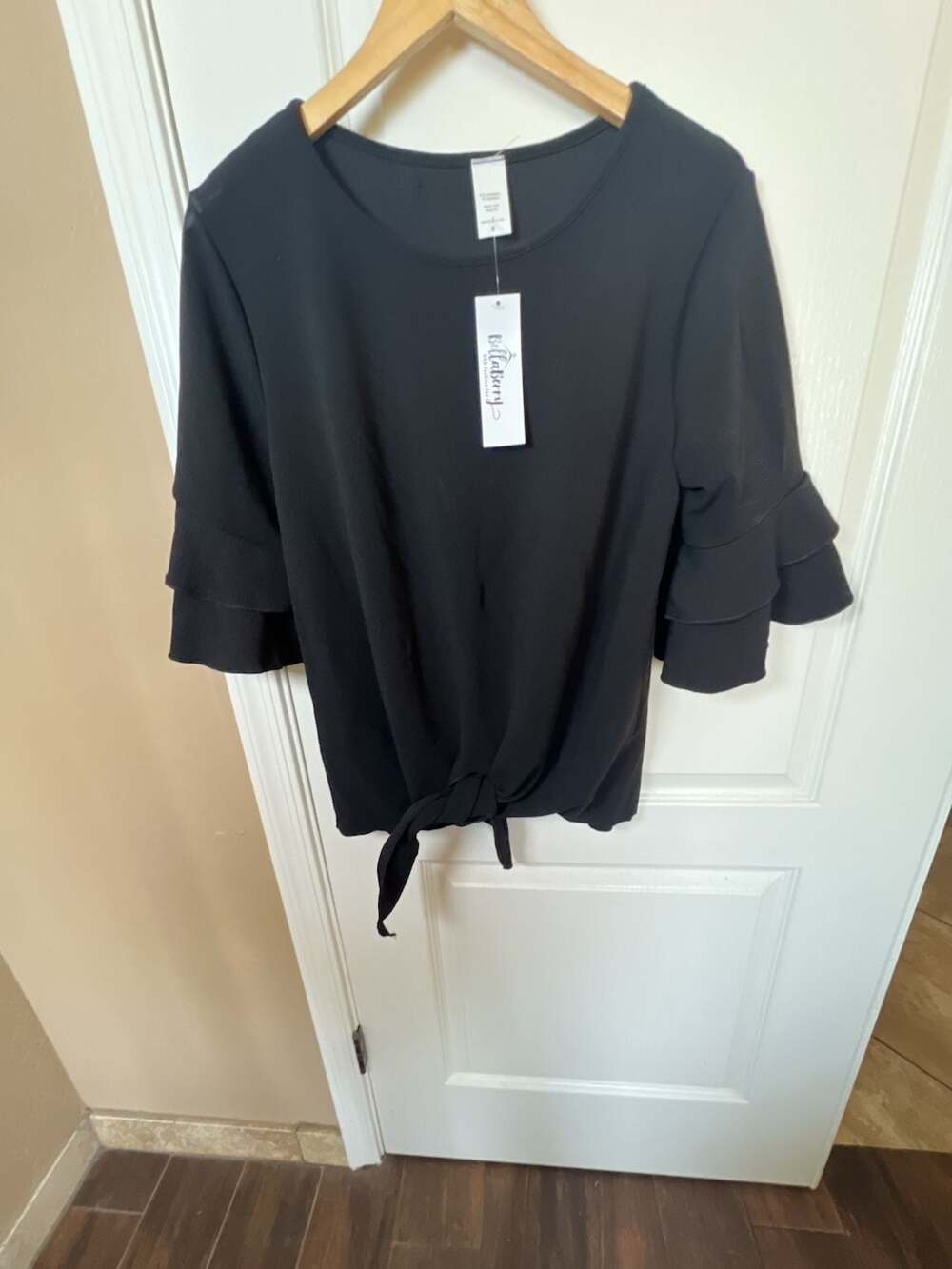 Bellaberry Ruffle Tiered Bell Sleeve Front Tie Blouse